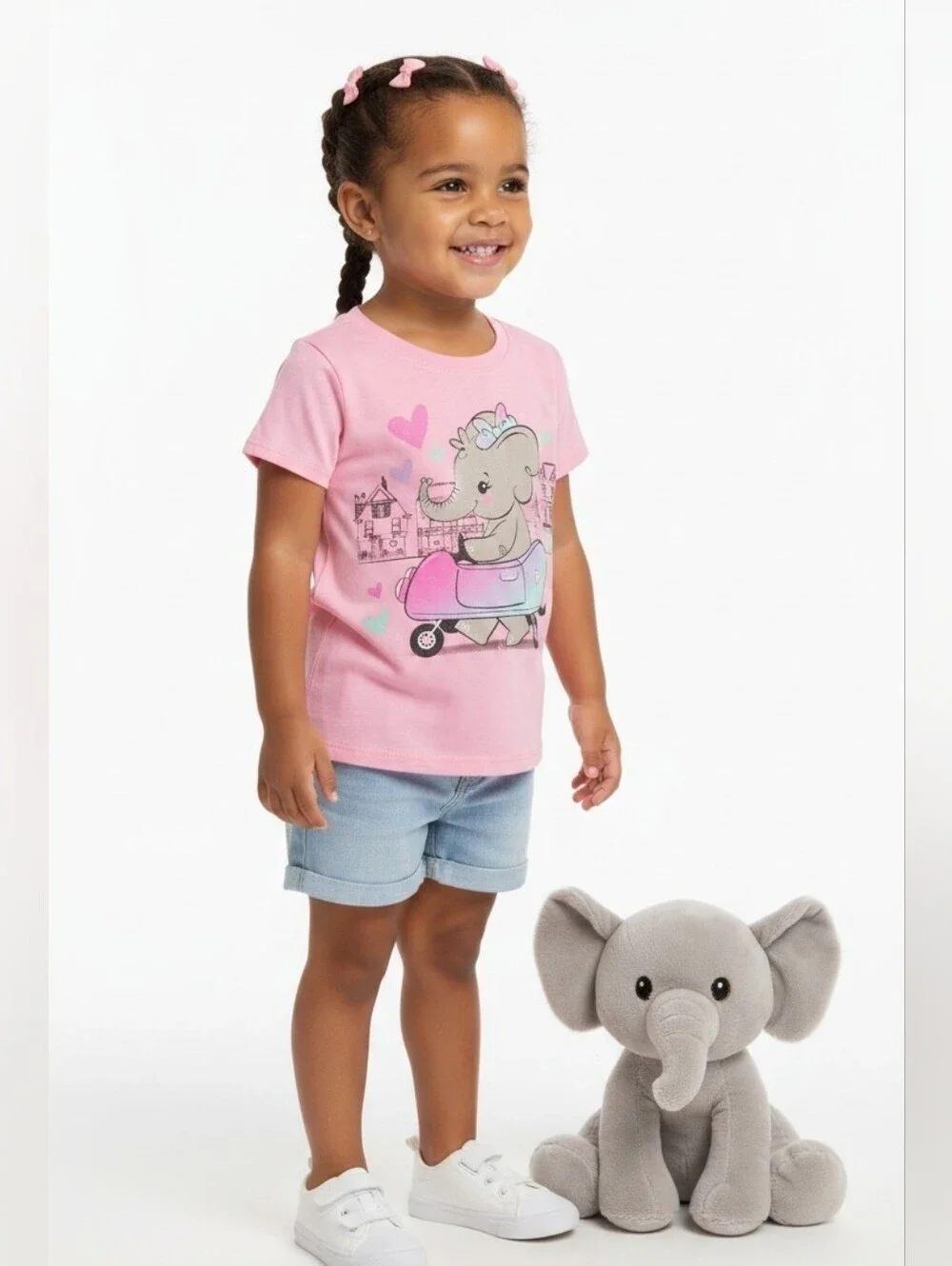 Children's Place Pink Elephant Scooter Graphic Tee for Kids 3T